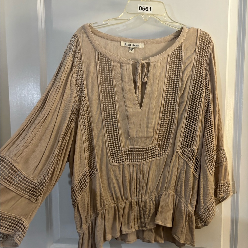 Women's Black RainnTaupe Boho Peasant Top sz Small - Picture 5 of 7
